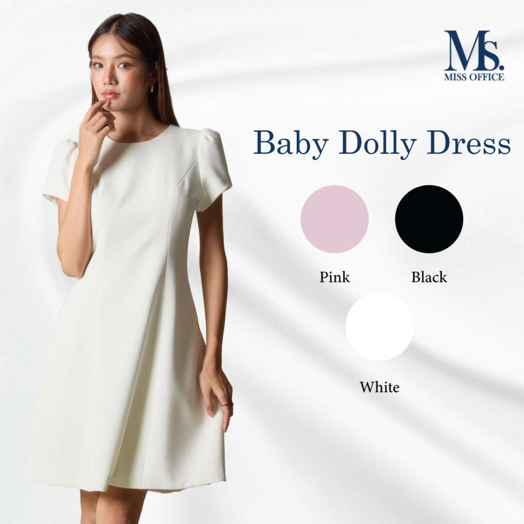 Miss Office เดรสคอกลมแขนพองทรงเอ (baby Dolly Dress) (MD-121) – โปรปัง