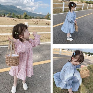Mom Kids🌸พร้อมส่ง🌸ชุดกระโปรงแฟชั่นแขนยาวเด็กผู้หญิง ลายดอกไม…