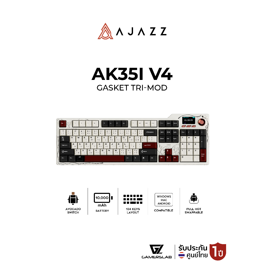 คีย์บอร์ดเกมมิ่ง Ajazz AK35i V4 104Key Gasket Tri-Mod 10,000mAh Hotswap Avocado Switch Mechanical Ke