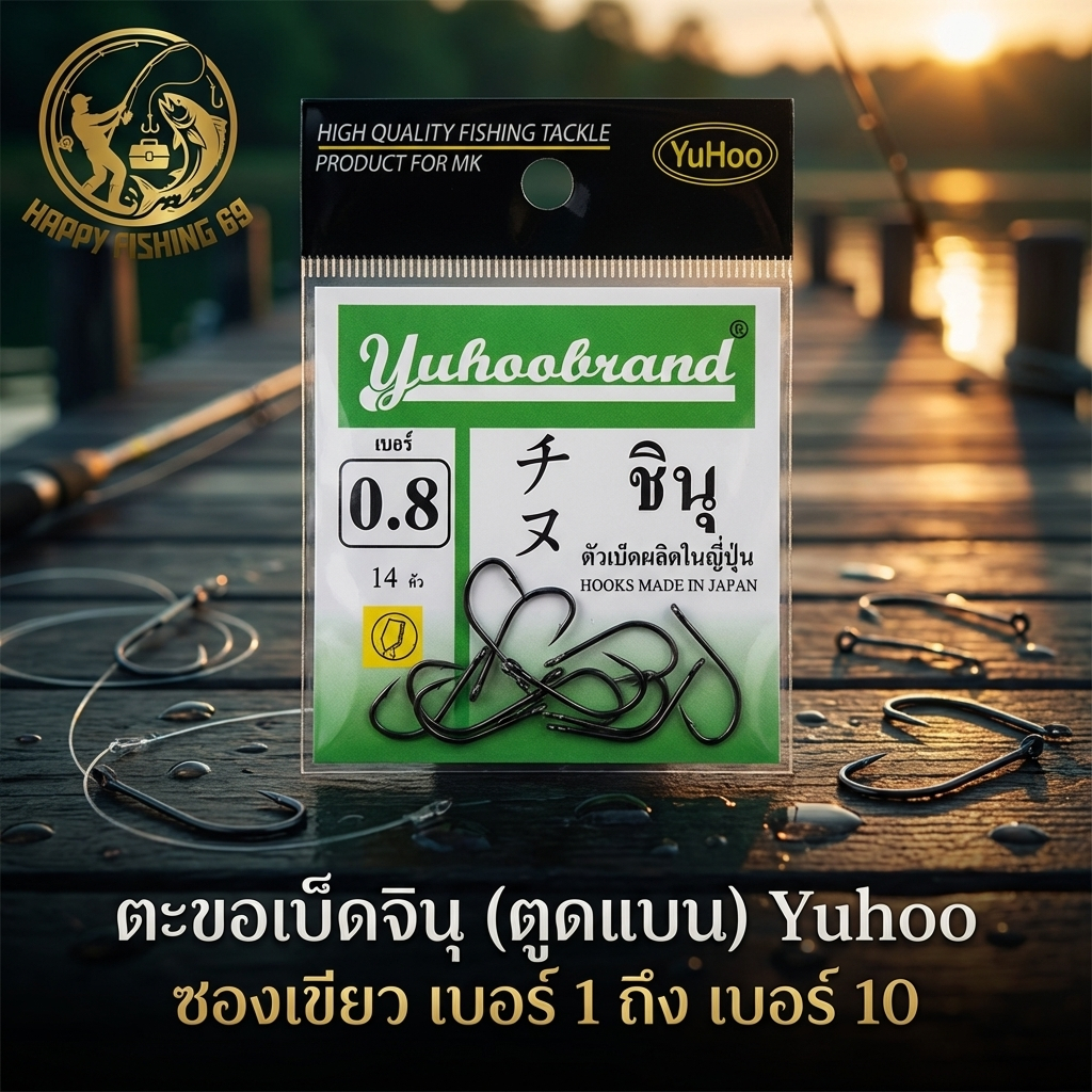 [item023] ตะขอเบ็ดจินุ (ตูดแบน) Yuhoo ซองเขียว เบอร์ 1 ถึง เบอร์ 10