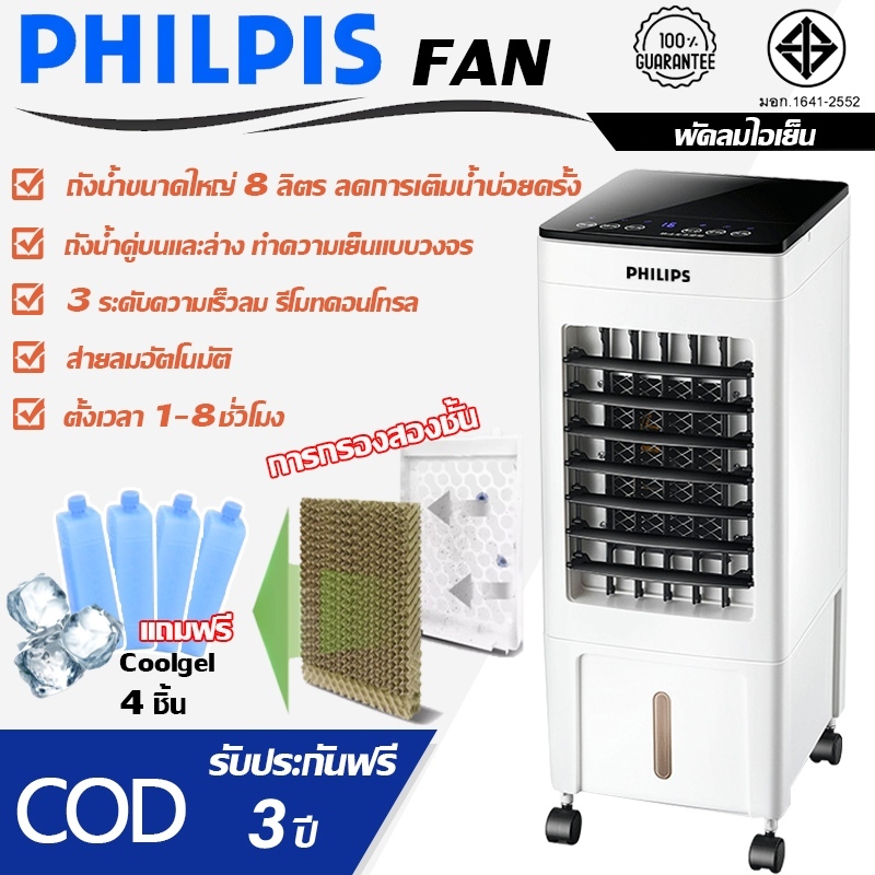 พัดลมไอเย็น แอร์เคลื่อนที่ ระบายความร้อน + เพิ่มความชื้น (White) ประหยัดไฟ พกพา