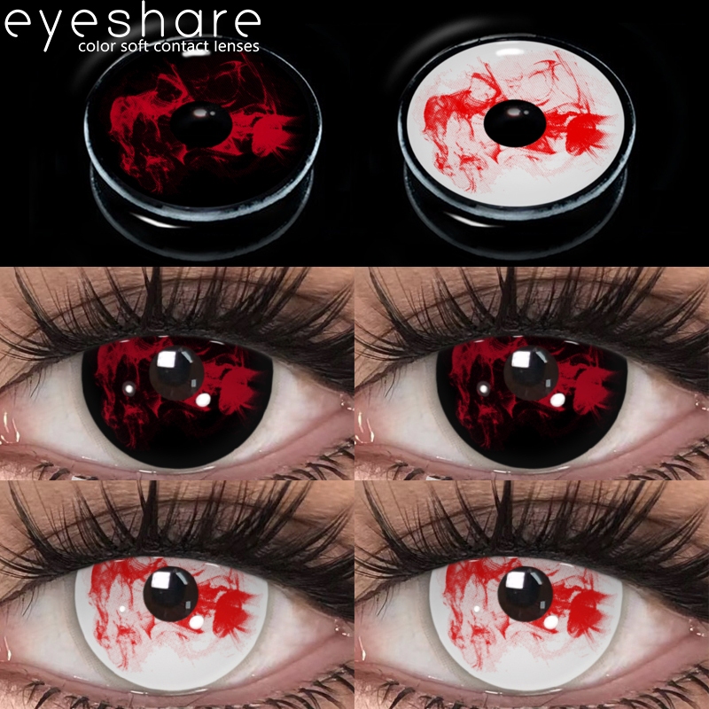 {COD} Cosplay คอนแทคเลนส์ RAVEN 14.5 มม. ลายอะนิเมะ เลนส์สีขาว / ดำ ฮาโลวีน