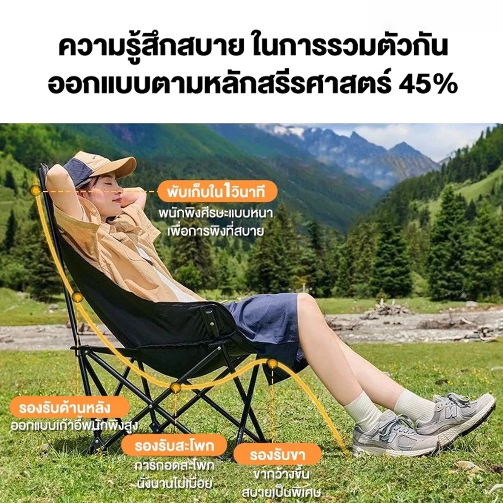 [ซื้อ 1 แถม 1] เก้าอี้สนามพับได้ เก้าอี้แคมป์ปิ้ง พนักพิงสูง รับน้ำหนัก 150KG พกพาสะดวก แถมฟรีถุงเก็บ thumbnail 3