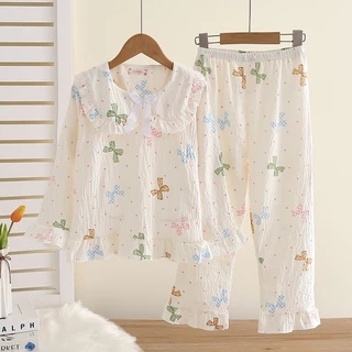 เสื้อผ้าสาวๆ,ชุดนอนเด็กผู้หญิง,สไตล์เจ้าหญิง,ความนุ่มและบางเบา,เสื้อแขนยาว+กางเกงขายาว