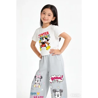 MC177 ชุดเด็กผู้หญิง ลายมิกกี้–มินนี่ เสื้อยืด+กางเกงยีนส์ขายาว น่ารักสดใส