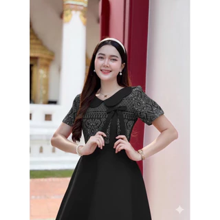 PIRA DRESS เดรสผ้าฝ้าย ทอลาย งานอัดกาวทั้งชุด