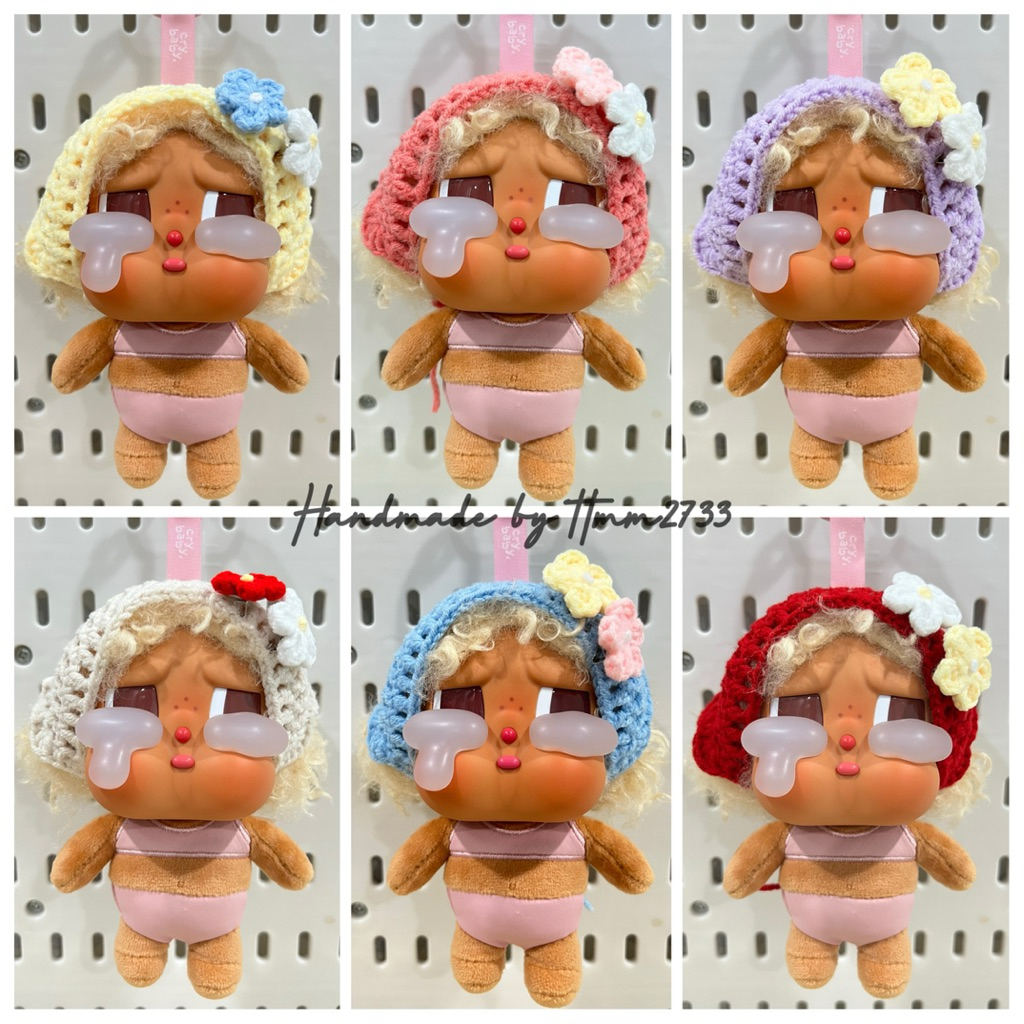 ผ้าโพกหัวถักไหมพรม น้อง CRYBABY (แถมเข็มกลัดดอกไม้ 6สี) งาน Handmade