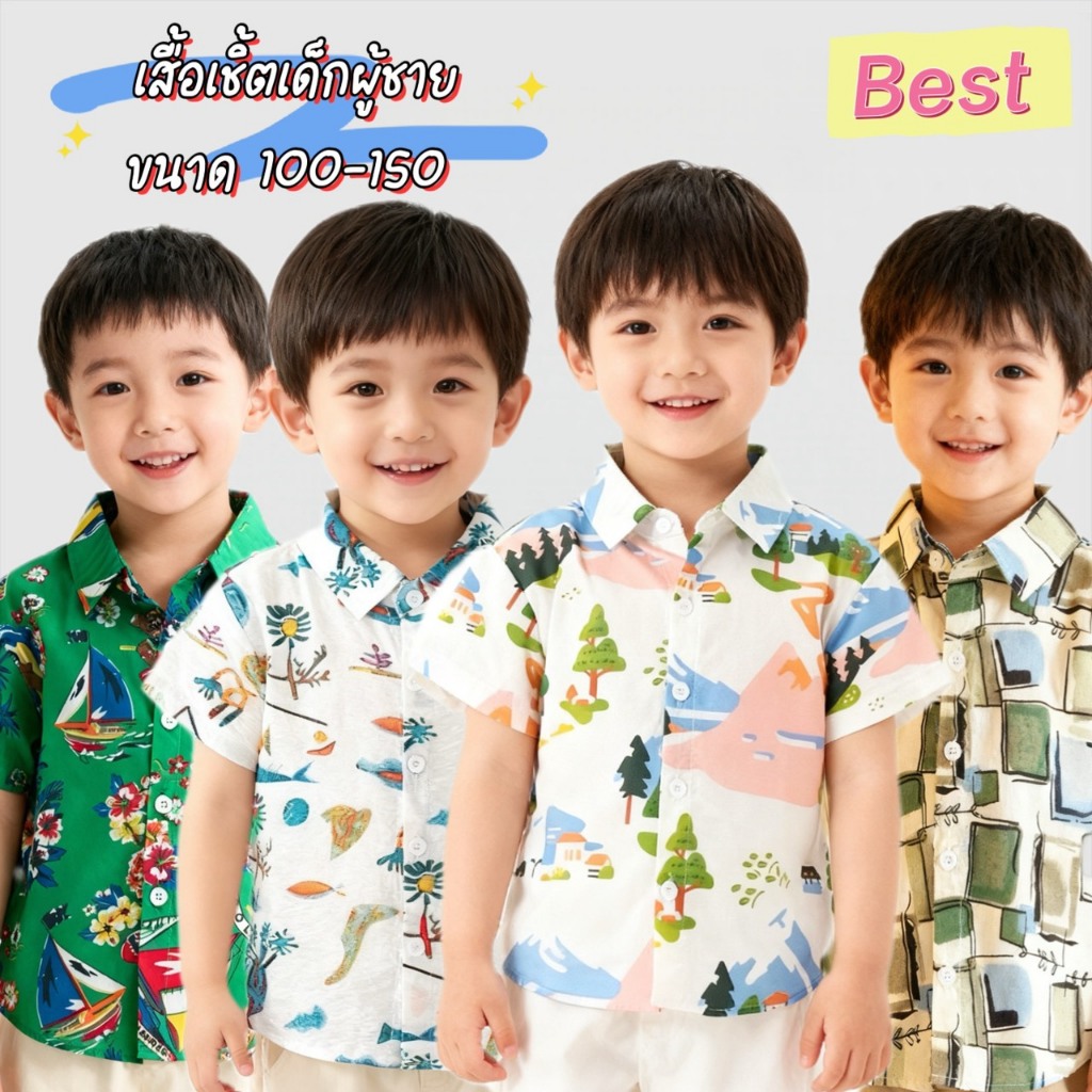 BB089 ( ลาย 1-16 ) พร้อมส่ง ใหม่ เสื้อเชิ้ตเด็กชาย เชิ้ตแขนสั้นเด็กชาย เสื้อผ้าเด็ก
