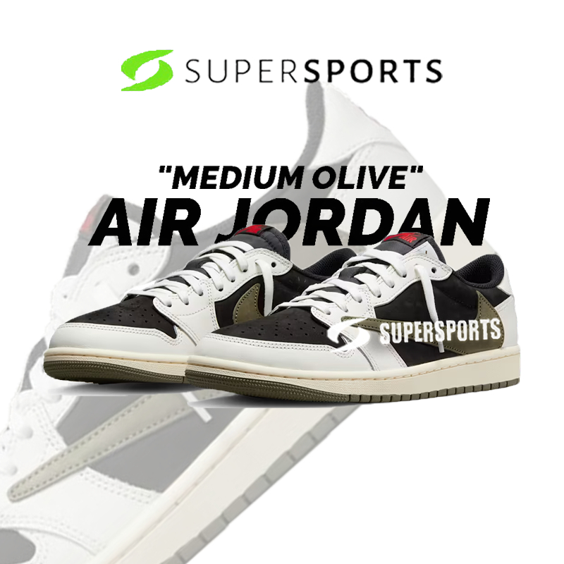 🌸ประกันของแท้🌸Travis Scott x Jodan Air Jodan 1 Low "Medium Olive" รองเท้าผ้าใบหุ้มส้นต่ำ แบบยูนิเซ็ก