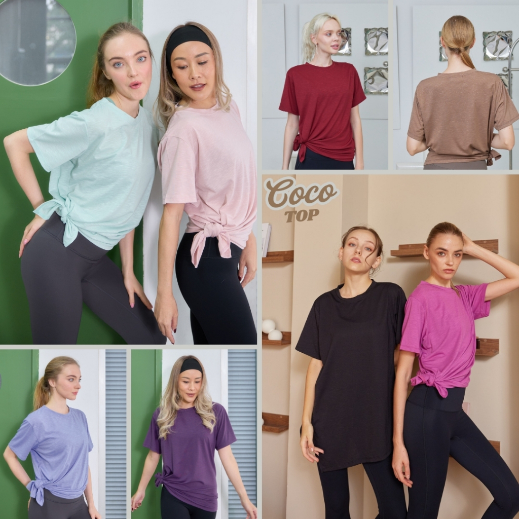 PENNY | Coco Top เสื้อออกกำลังกาย แขนสั้น ใส่ได้2แบบ ปล่อยยาวปิดสะโพก หรือผูกข้างเอว *พร้อมส่งจากไทย