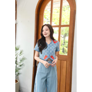 ร209 “Tomè Denim Setขายาว”ชุดยีนส์สต็อตสีอ่อน ลด50% ไม่รับเคลมหรือกดคืนนะคะ งานปักลายออกแบบเองของทางร้าน
