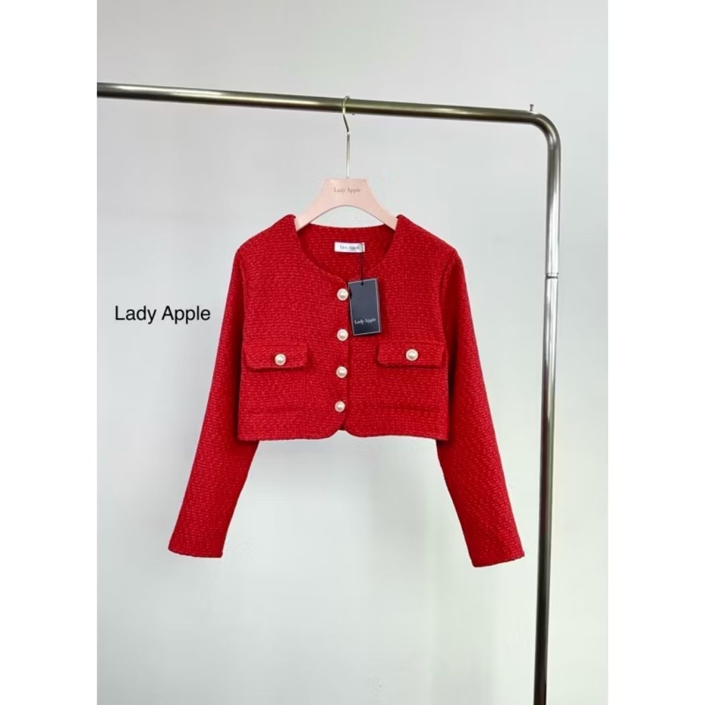 เสื้อทวิตทรงครอปรุ่นกระดุมมุกงานป้ายLady apple