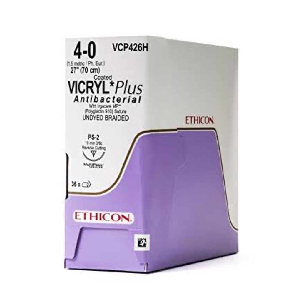 ETHICON ไหมละลาย Vicryl *Plus 4-0 19mm 70cm ยี่ห้อ Johnson ของแท้ 100% ราคาต่อกล่อง (1 กล่อง 36 ชิ้น
