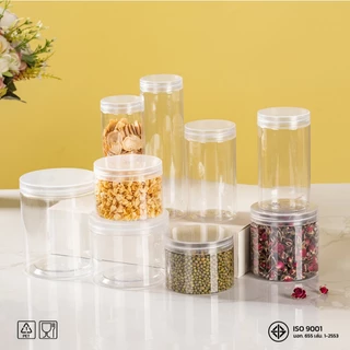 10ชิ้น เซ็ตกระปุก PET ทรงกลม ขนาด 65mm ความจุ 160–680ml วัสดุ Food Grade ใส่อาหาร ขนม เครื่องปรุง แถมฟรี แผ่นโฟม HC65