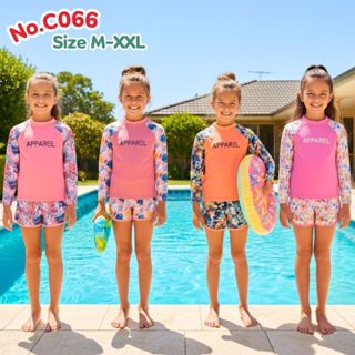 ชุดว่ายน้ำเด็กผู้หญิงแบบ 2 ชิ้น เสื้อแขนยาวกันยูวี สำหรับเด็…