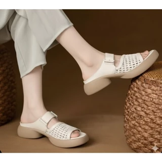 Shoes I amm B36 รองเท้า เปิดหัว มีสไตล์พร้อมสายรัดถักหัวเข็มขัด ปรับได้ พื้นนุ่มเด่ง เบา สวมใส่งาย