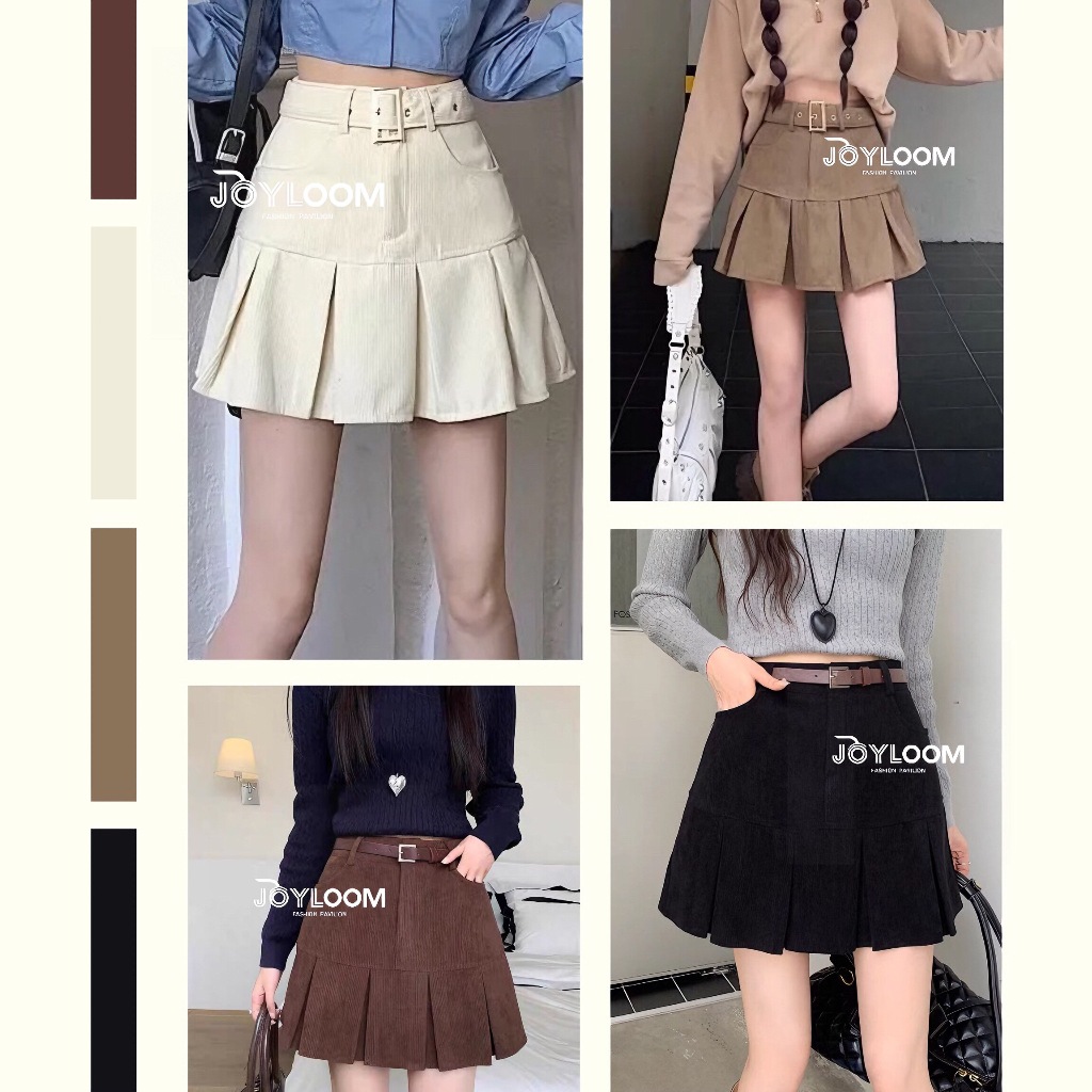 พร้อมส่ง กระโปรงเทนนิส ผ้าลูกฟูก แถมเข็มขัด มีซับใน แฟชั่นสไตล์สาวเกาหลี Clothing Women