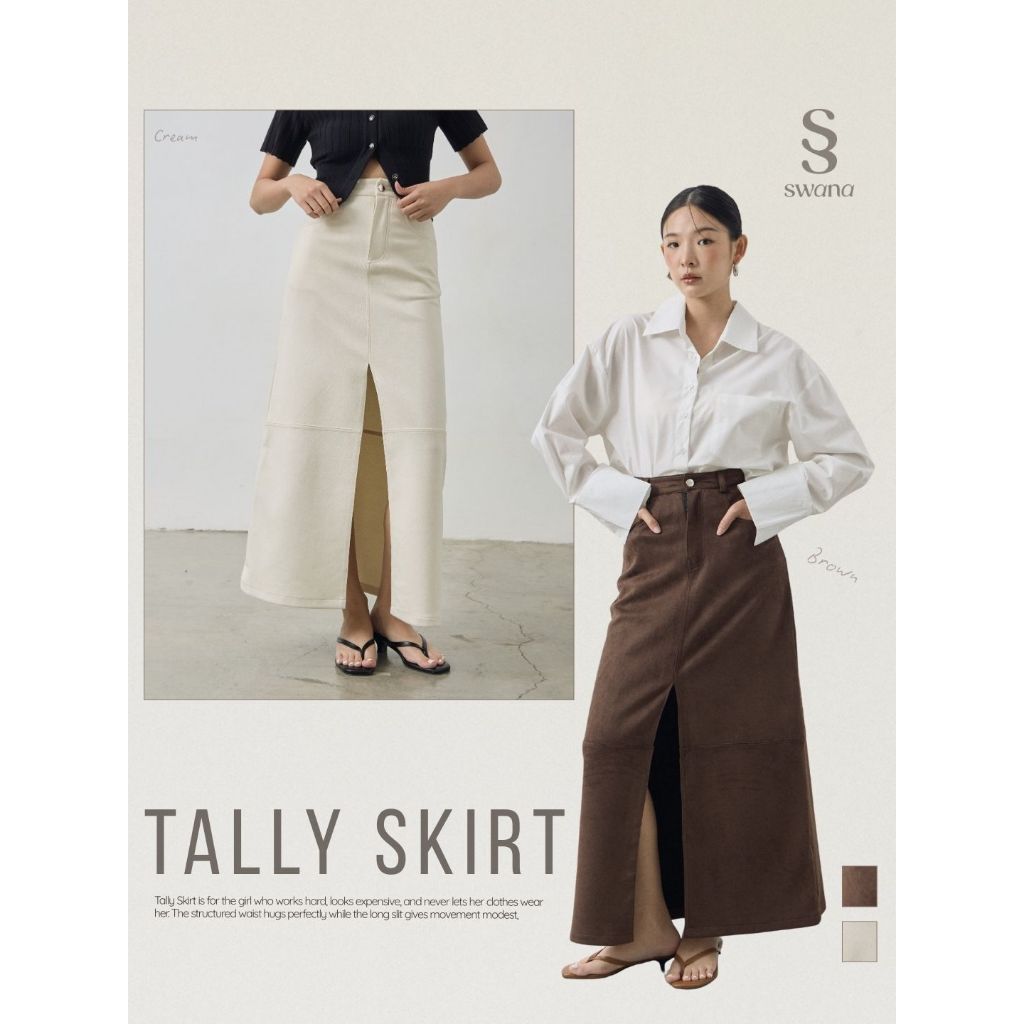 Swana.ss - Tally suede long skrit (แทล-ลี่) XS-XL แค่กระโปรง กระโปรงยาวผ่าหนังกลับ