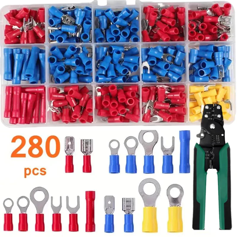 หางปลา 280 ชิ้น หุ้มฉนวน PVC ขั้วต่อสายไฟ 15รูปแบบ ชุดหางปลาเชื่อมต่อสายไฟ
