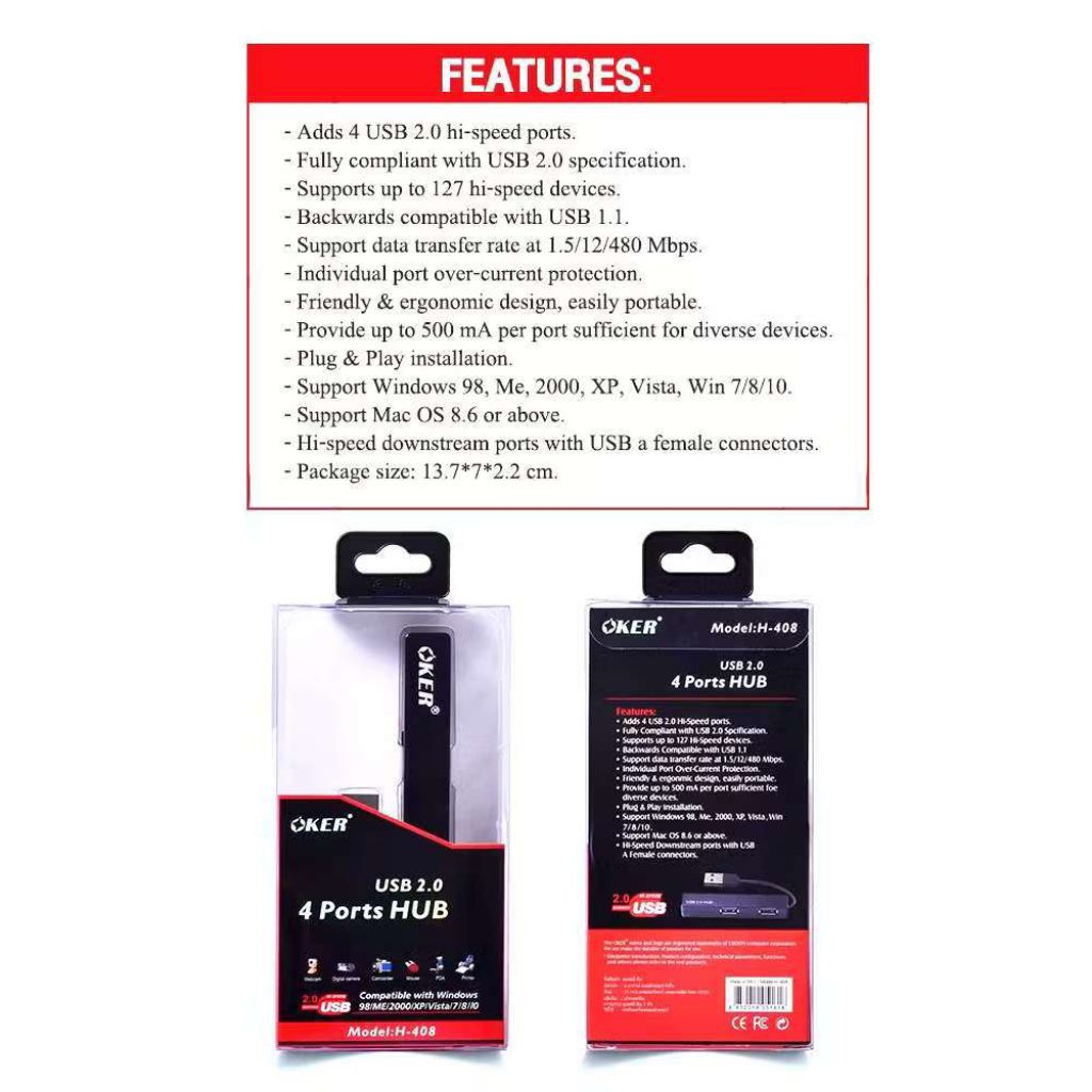 Oker USB2.0 3.0HUB 4Ports Bus Power USB H-439H365 - รูปที่ 5