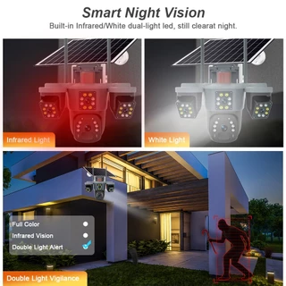 พร้อมส่ง WIFI / 4G Camera 12MP 6K 18LED Solar Cell กล้องวงจรปิดไวไฟ / ใส่ซิม โซลาร์เซล 12ล้านพิกเซล กล้อง2เลนส์3จอ