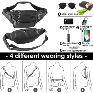 24ชม. Fashion การจัดส่ง กระเป๋าคาดเอวกันน้ําหนัง PU ความจุขนาดใหญ่สําหรับนักธุรกิจกีฬาผู้ชายs กระเป๋าสะพายข้าง