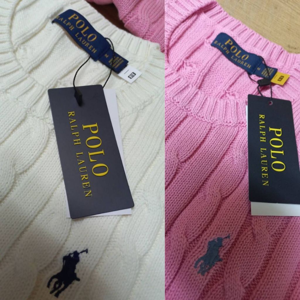 American Ralph Lauren เสื้อสเวตเตอร์ ถัก คอกลม ผ้าฝ้าย โปโล แขนสั้น polo (สี: ชมพู ฟ้า น้ำเงิน ขาว) เสื้อpolo outlet usa