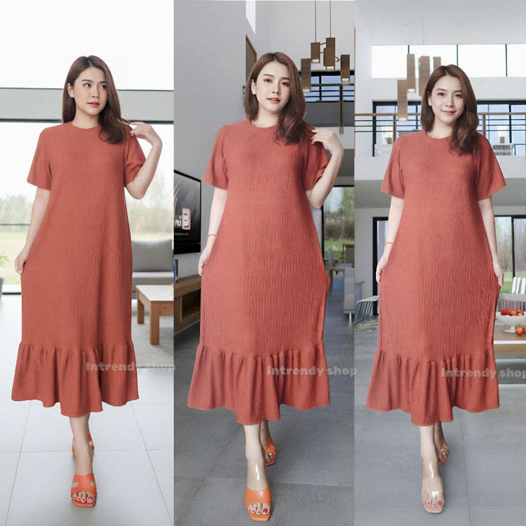 ใหม่.เดรสผ้ายืดท็อฟฟี่ชายระบาย Long ,rayer Dress B161( อก:36 – 46 นิ้ว) ใส่สวย. ราคา ถูกที่สุด ดีลบีเคเค แกลเลอรีภาพที่ 4