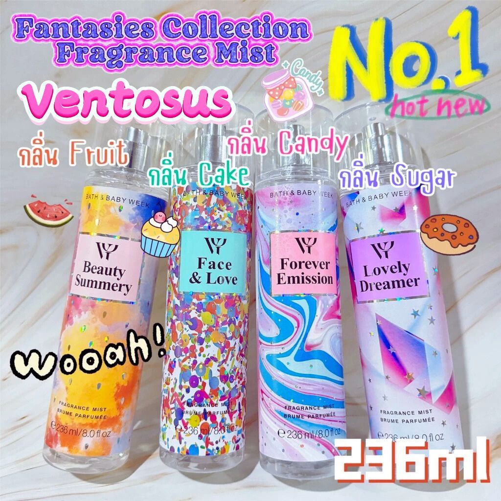 【ของขวญปใหม】น้ำหอม  Fantasies Collection Fragrance Mist  กลิ่นแคนดี้ หอมหวาน ละมุน ขนาด 236ml.✨🎀🎨🧁🍹