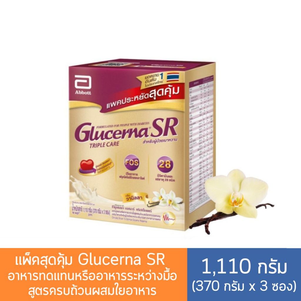 แพ็คสุดคุ้ม🔥 กลูเซอนา Glucerna SR 1,110 กรัม (370 กรัมX3 ซอง)