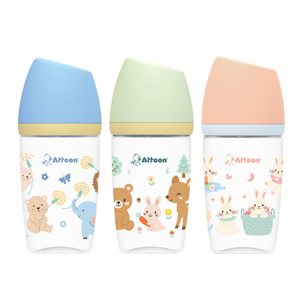Attoon(แอทตูน) ขวดคอกว้าง 4 oz ฝาเห็ด พร้อมจุกไม่ดูดไม่ไหล Anti-choke [101936-S]