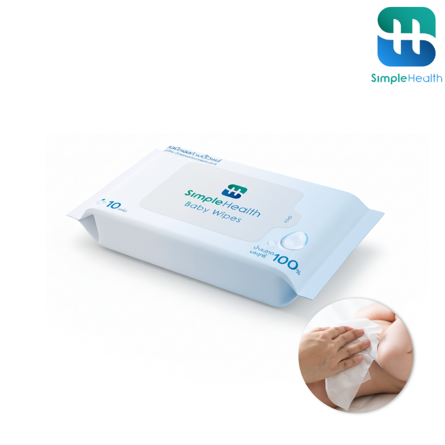 Simple Healthcare ทิชชู่เปียก ทิชชู่ทำความสะอาด Baby Wipes เนื้อผ้านุ่ม ปราศจากแอลกอฮอล์ ขนาด 10แผ่น