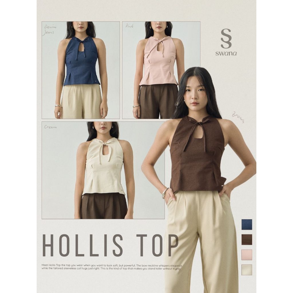 Swana.ss - Hollis top (ฮอ-ลิส) XS-2XL แค่เสื้อ เสื้อแขนกุด เว้าผูกด้านหน้า