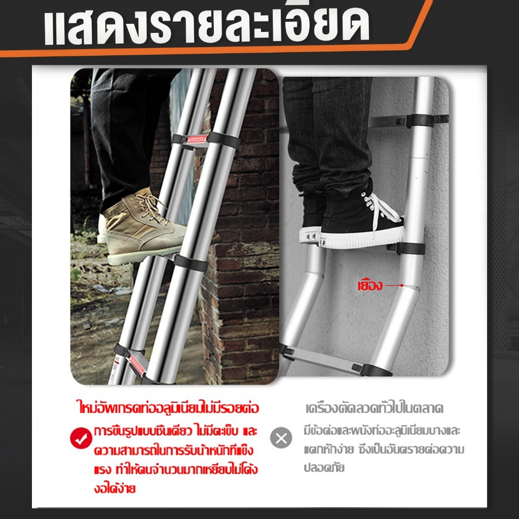 บันไดพับได้ บันไดอลูมิเนียม ขยายขึ้นลง2-6.1m ยืดหดและพับเก็บง่าย ง่ายต่อการพกพา จะไม่เกิดสนิม - รูปที่ 3