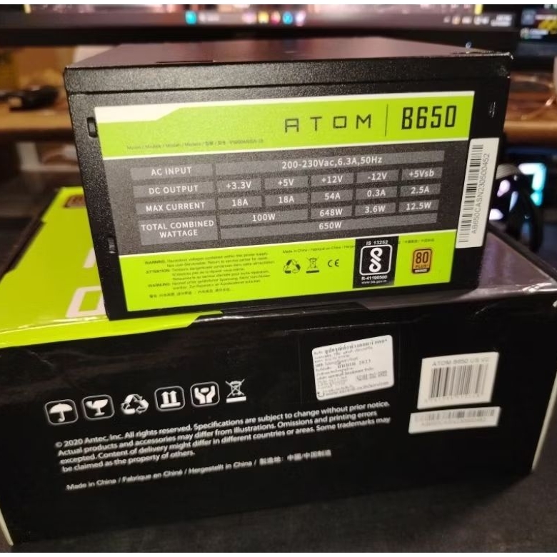 (มือสอง)​ พาวเวอร์​ซัพพลาย, Psu​ 650w, Antec Atom B650 80+ Bronze