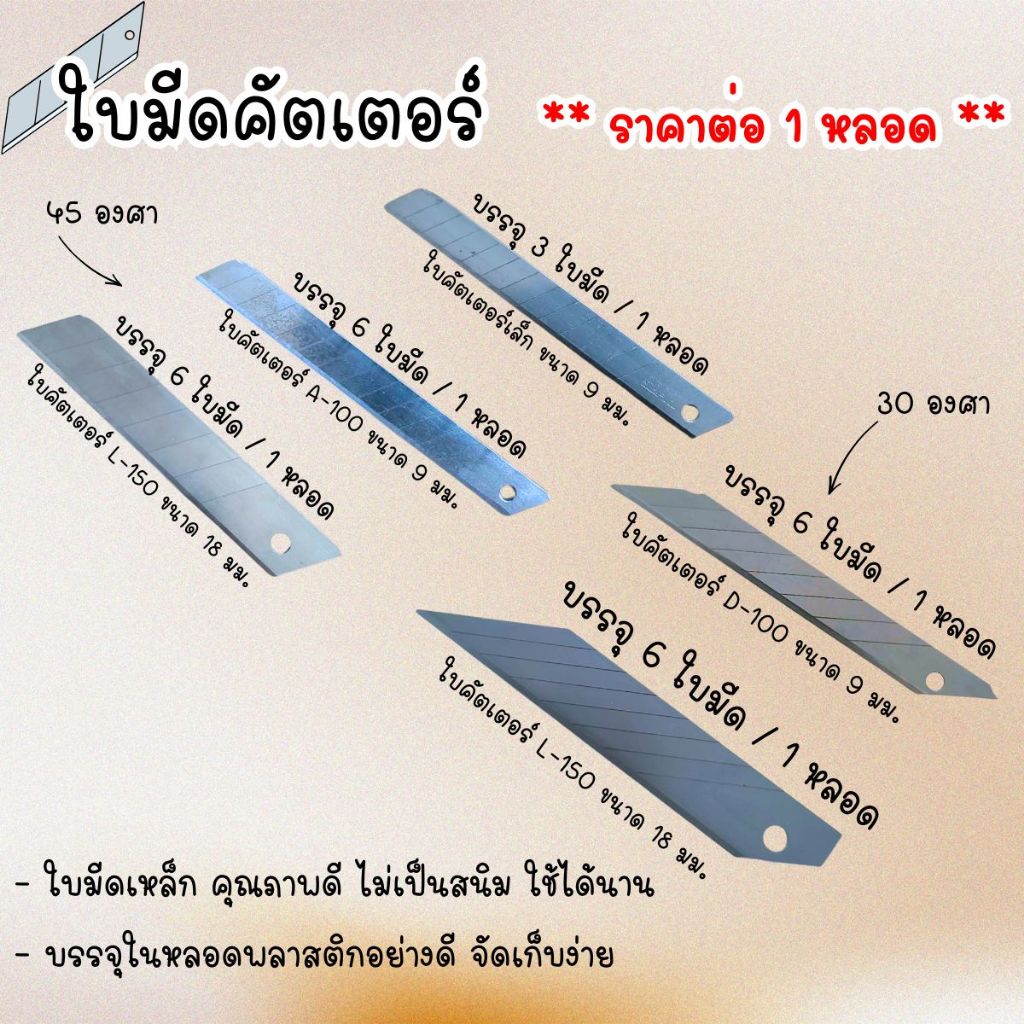 ใบคัตเตอร์ ราคาถูก ใบมีดคัตเตอร์ ใบคัตเตอร์ใหญ่ ใบคัตเตอร์เล็ก ใบมีด คม แข็ง ของแท้ คัดเตอร์ คัตเตอร YC