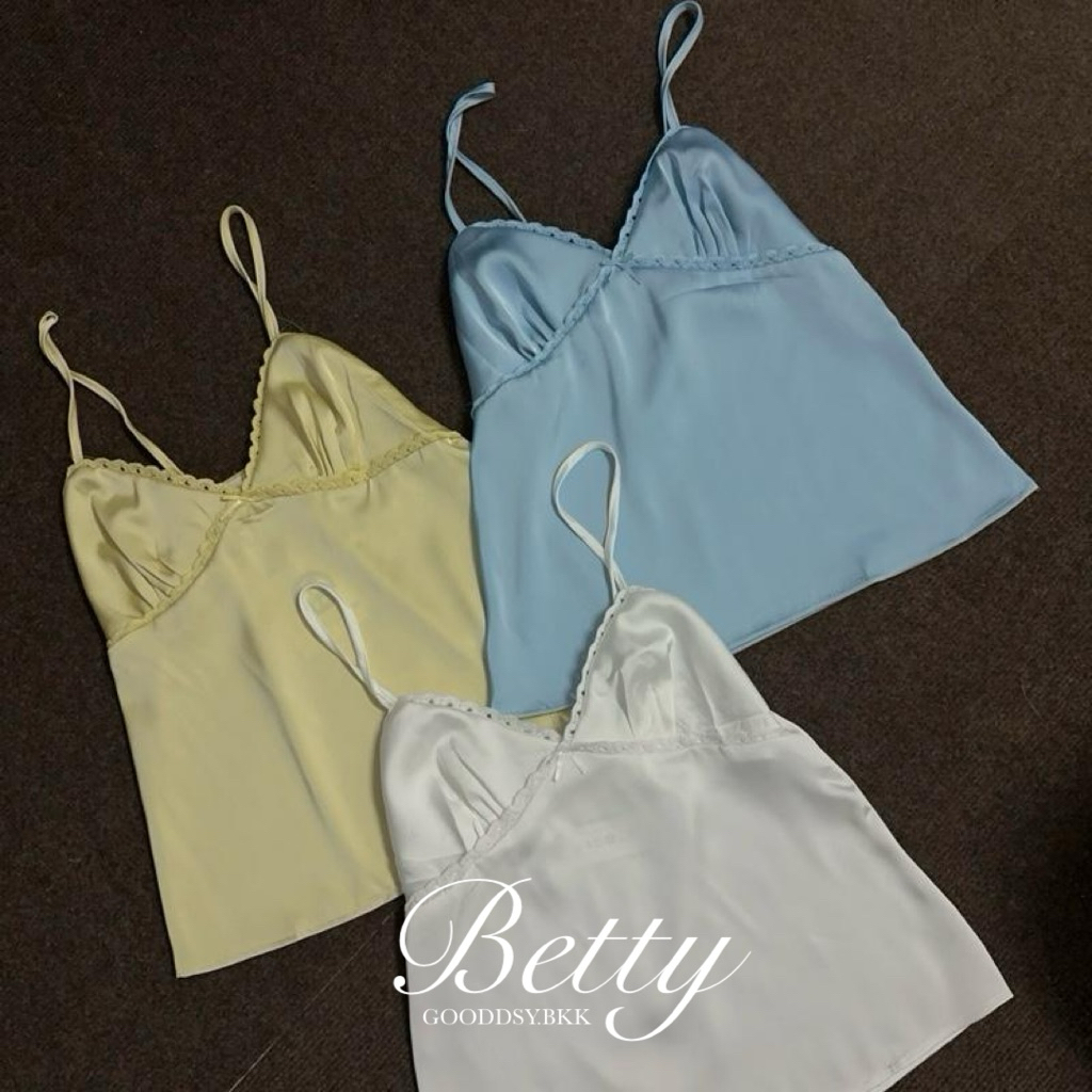 Gooddsy.bkk | Betty เบตตี้ เสื้อสายเดี่ยวผ้าซาติน เสื้อสายเดี่ยวผ้าซาติน แต่งลูกไม้ เสื้อสายเดี่ยวแฟชั่น