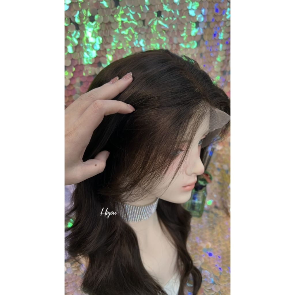 วิกผมแท้ลอนสีน้ำตาลเข้ม ยาว20-22นิ้ว