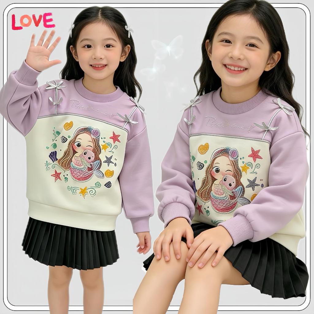 MC170 เสื้อกันหนาวเด็กผู้หญิง ลายสาวน้อยเมอร์เมด โทนม่วงพาสเทล เสื้อแขนยาว ลายการ์ตูนเจ้าหญิง หวานละมุน