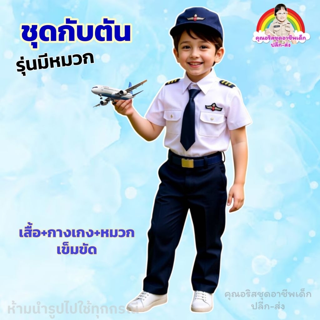 ชุดกับตันชาย ชุดนักบินเด็ก พร้อมหมวก ชุดอาชีพเด็ก