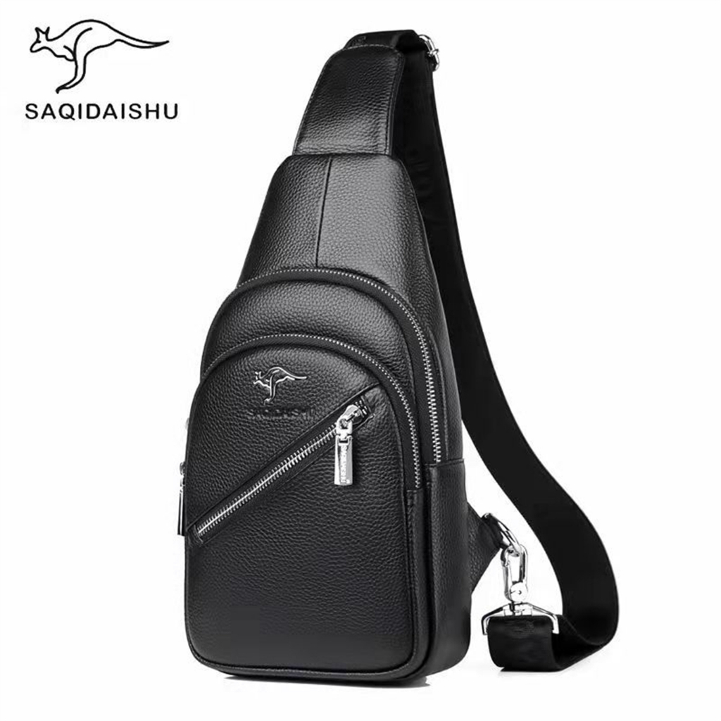 🔥ใส่โค้ด INCLZ12 ลด 50%🔥 กระเป๋าคาดหน้าอกผู้ชายหนังแฟชั่น