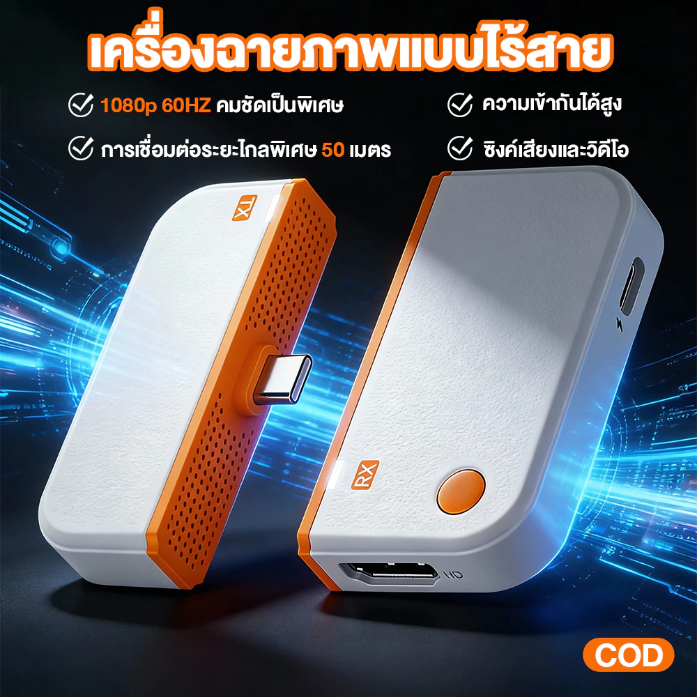(จัดส่งจากประเทศไทย)เครื่องฉายภาพแบบไร้สาย อุปกรณ์แชร์หน้าจอ ไร้สาย 1080P 60Hz การเชื่อมต่อระยะไกลพิเศษ 50 เมตร