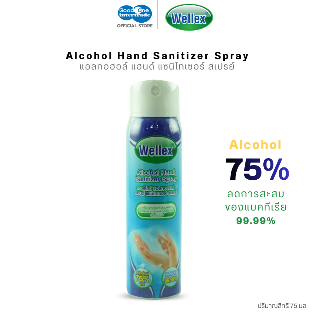 WELLEX เวลเล็กซ์ แอลกอฮอล์ วอเตอร์เลส แฮนด์ แซนิไทเซอร์ สเปรย์ 75% 300 มล.