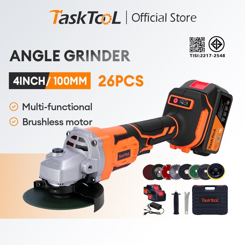 TASKTOOL TISI STANDARDเครื่องเจียรไฟฟ้า เครื่องเจียร์ไร้สาย 4 นิ้ว 21V เครื่องเจียร์มุมไร้สาย ปลั๊ก US มอเตอร์ไร้แปรงถ่า