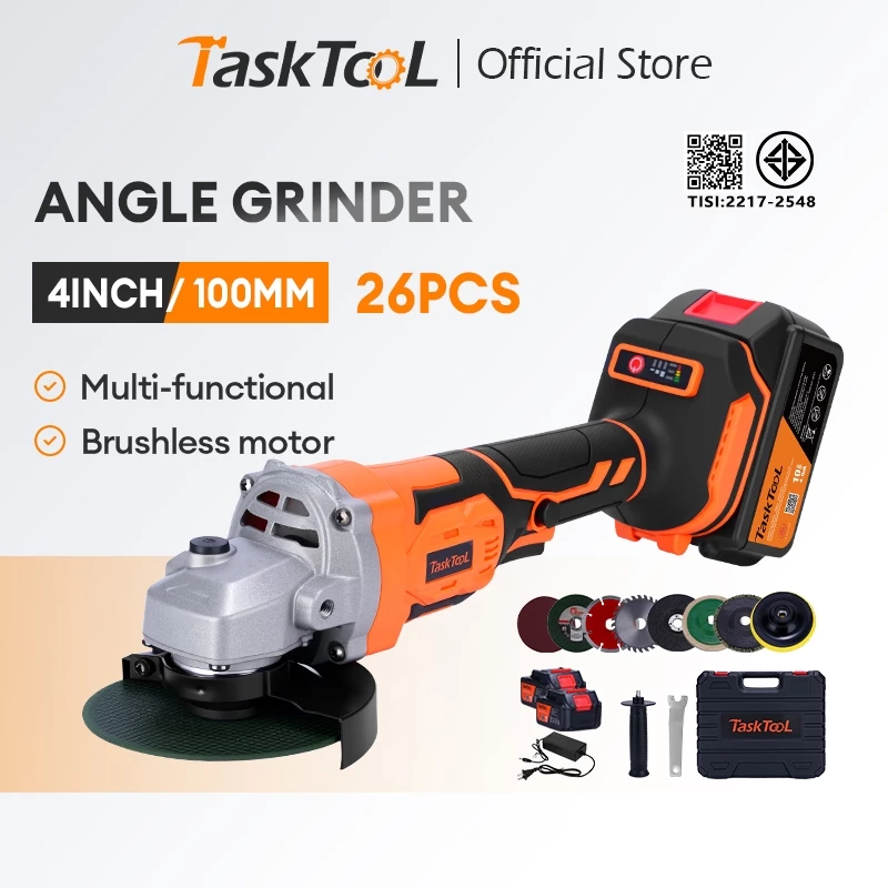 TASKTOOL TISI STANDARDเครื่องเจียรไฟฟ้า เครื่องเจียร์ไร้สาย 4 นิ้ว 21V เครื่องเจียร์มุมไร้สาย ปลั๊ก US มอเตอร์ไร้แปรงถ่า