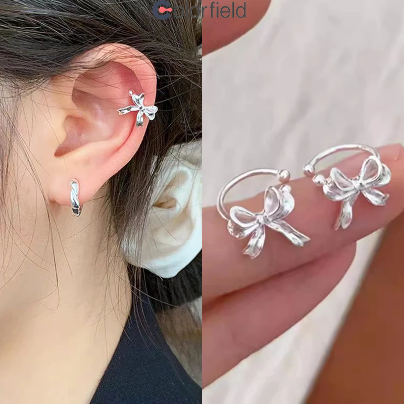 Colorfield 1 คู่ ต่างหูแบบหนีบ ริบบิ้นโบว์ ไม่เจาะ ฝรั่งเศส ระดับไฮเอนด์ เครื่องประดับแฟชั่น สำหรับผู้หญิง-COD💖