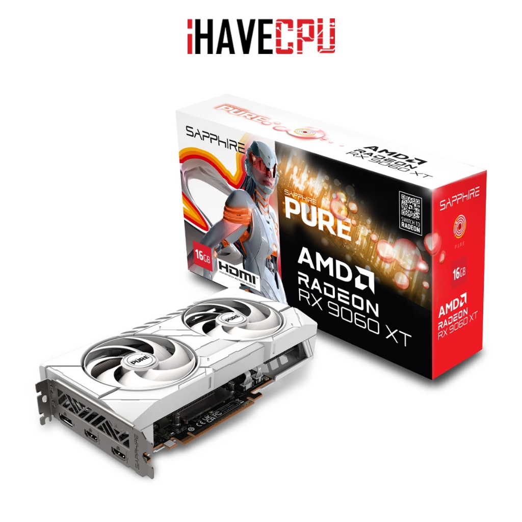 การ์ดจอ (vga) iHAVECPU SAPPHIRE PURE RADEON RX 9060 XT GAMING OC - 16GB GDDR6 (DUAL HDMI/DUAL DP)