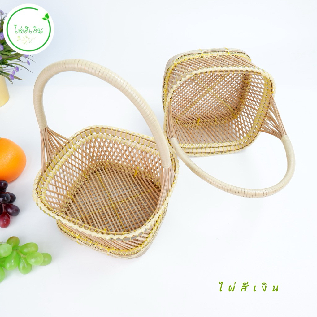 ตะกร้า กระเช้าก้านมะพร้าวขนาด6x6นิ้วรับน้ำหนักได้1-2กิโลกรัม - รูปที่ 3