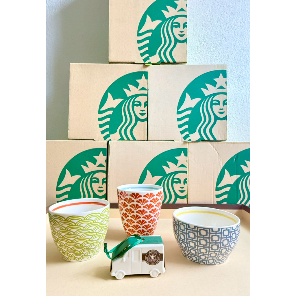 💯Starbucks ชุดแก้วเซรามิกของแท้100% 3ชิ้นSTARBUCKS New Bone China Geometric Nesting Tea Cups Set of 