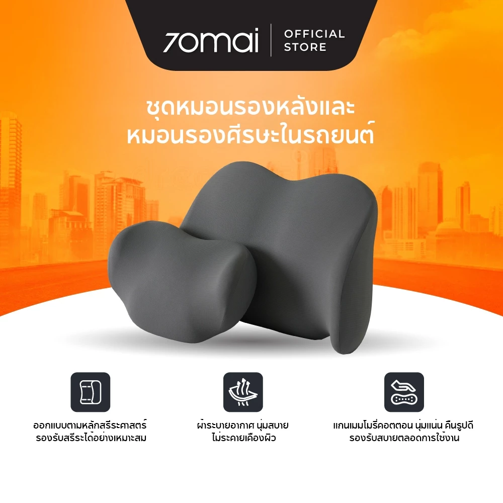 70mai Car Lumbar Support & Headrest Pillow Set Ergonomics Support Design Breathable Skin-friendly Fabric